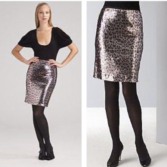 NANETTE LEPORE leopard print Sequin Pencil skirt - Picture 1 of 5